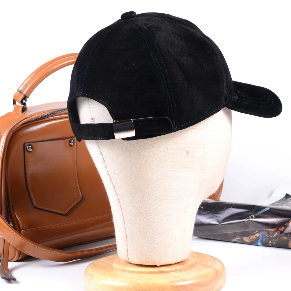 Dospita New Men's Women's Genuine Leather Suede Leather Black Adjustable Sunbonnet Baseball Army Golf Caps/Hats