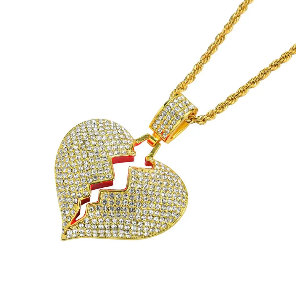 Dospita New Ins Punk Hip-hop Crystal Heartbreak Necklaces Personality Two Half Heart Broken Necklaces For Men Women Fashion Jewelry Gift