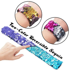 Dospita Magic Paillette Mermaid Patted Bracelets Two-Color Sequin Reversible Glitter Slap Bracelets Charms Wristband for Kids Grownups