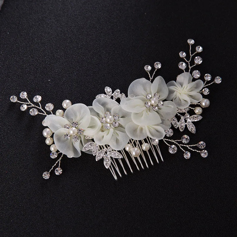 Dospita Handmade Crystal Pearl White Color Yarn Flower Hair Combs Headpieces Women Bride Noiva Wedding Hair Jewelry Accessories