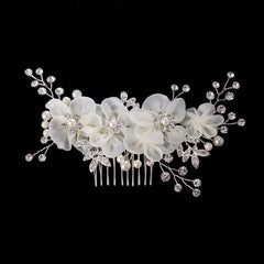 Dospita Handmade Crystal Pearl White Color Yarn Flower Hair Combs Headpieces Women Bride Noiva Wedding Hair Jewelry Accessories