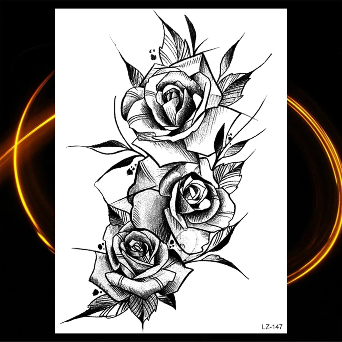 Dospita  -  3D Black Rose Flower Mandala Pendant Temporary Tattoos For Women Adult Lotus Peony Compass Fake Tattoo Sexy Thigh Washable Tatoo