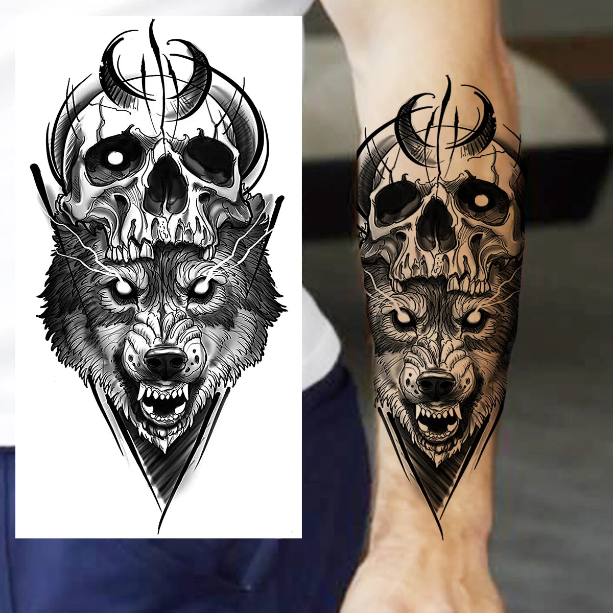 Dospita  -  Black Clown Temporary Tattoos For Women Men Realistic Lion Crown Pirate Captain Scary Fake Tattoo Sticker Forearm Tatoos DIY