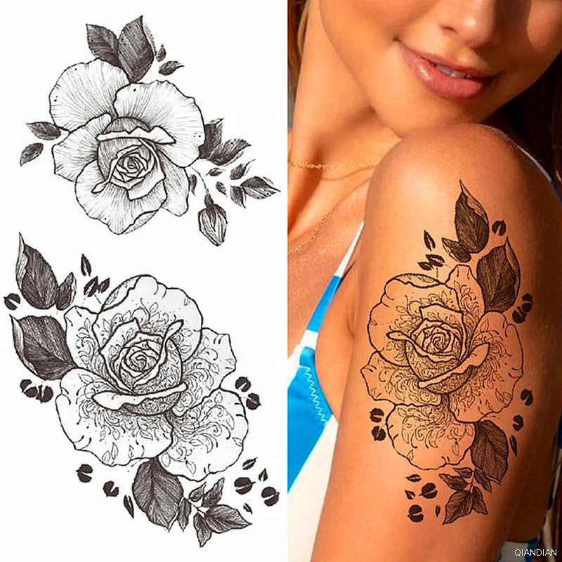 Dospita  -  Sexy Flower Bird Temporary Waterproof Tattoo Sticker Girl Butterfly Dreamcatcher Cross Body Arm Sleeve Chest Fake Totem Women