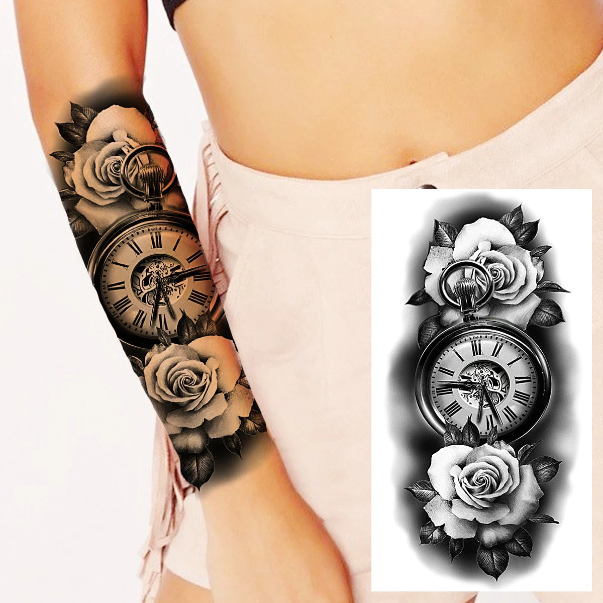 Dospita  -  Black Pirate Ship Temporary Tattoos For Women Men Realistic Lion Vampire Compass Flower Fake Tattoo Sticker Forearm Tatoos DIY