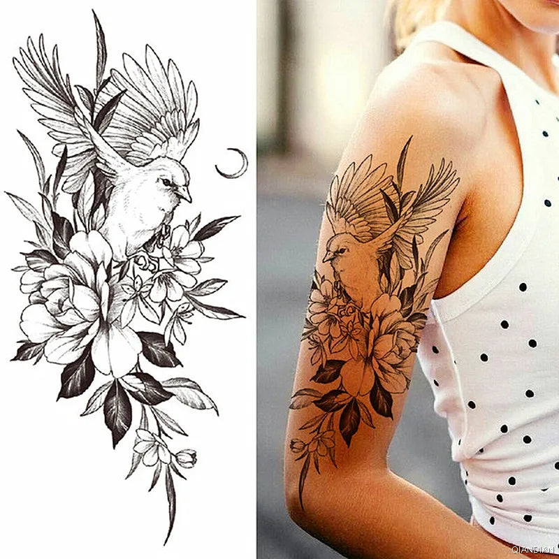 Dospita  -  Sexy Flower Bird Temporary Waterproof Tattoo Sticker Girl Butterfly Dreamcatcher Cross Body Arm Sleeve Chest Fake Totem Women