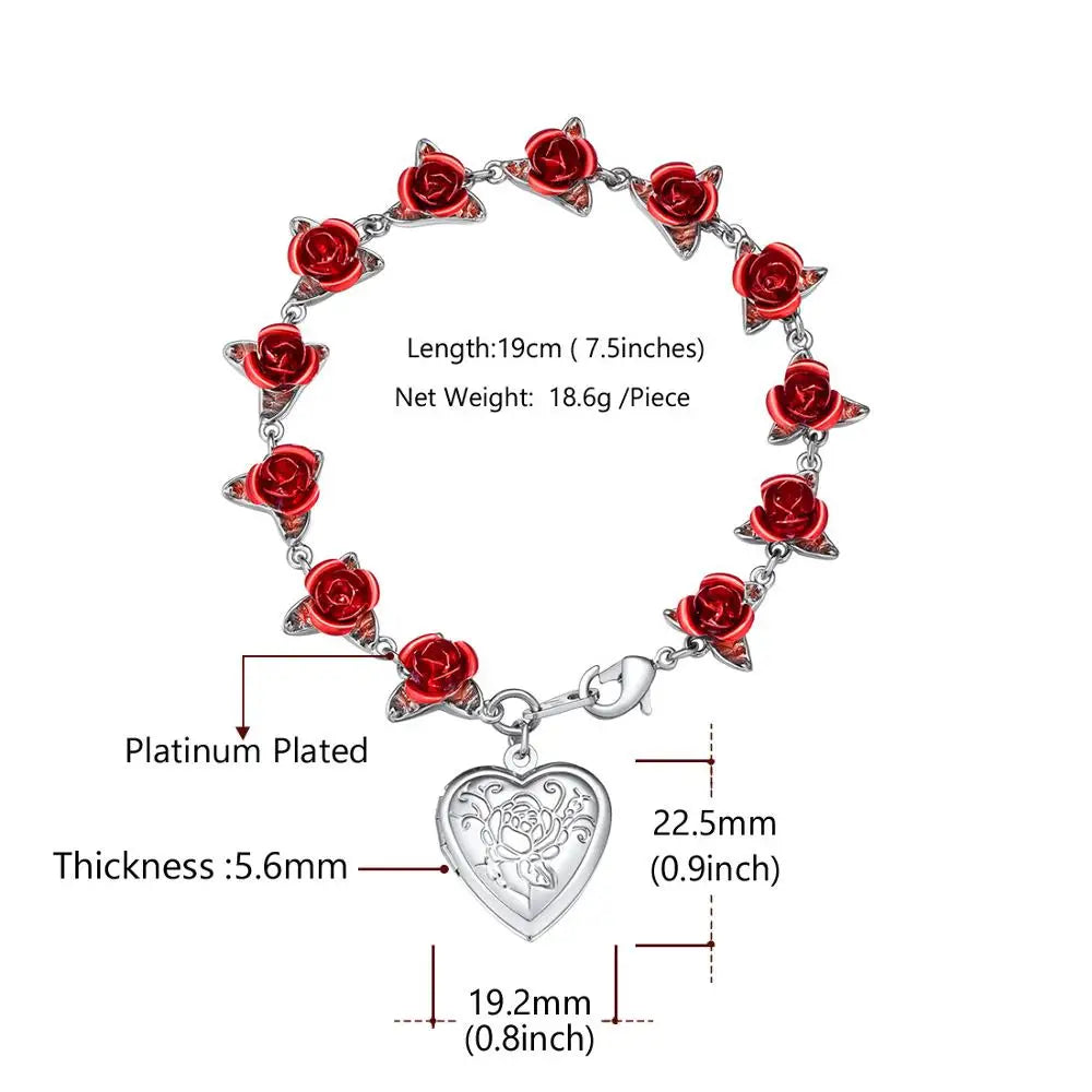 Dospita New Ins Red Rose Flowers Bracelet Wrist Charm Chain Gold Color Rose Bracelets For Women Mother's Day Fashion Jewelry Gifts