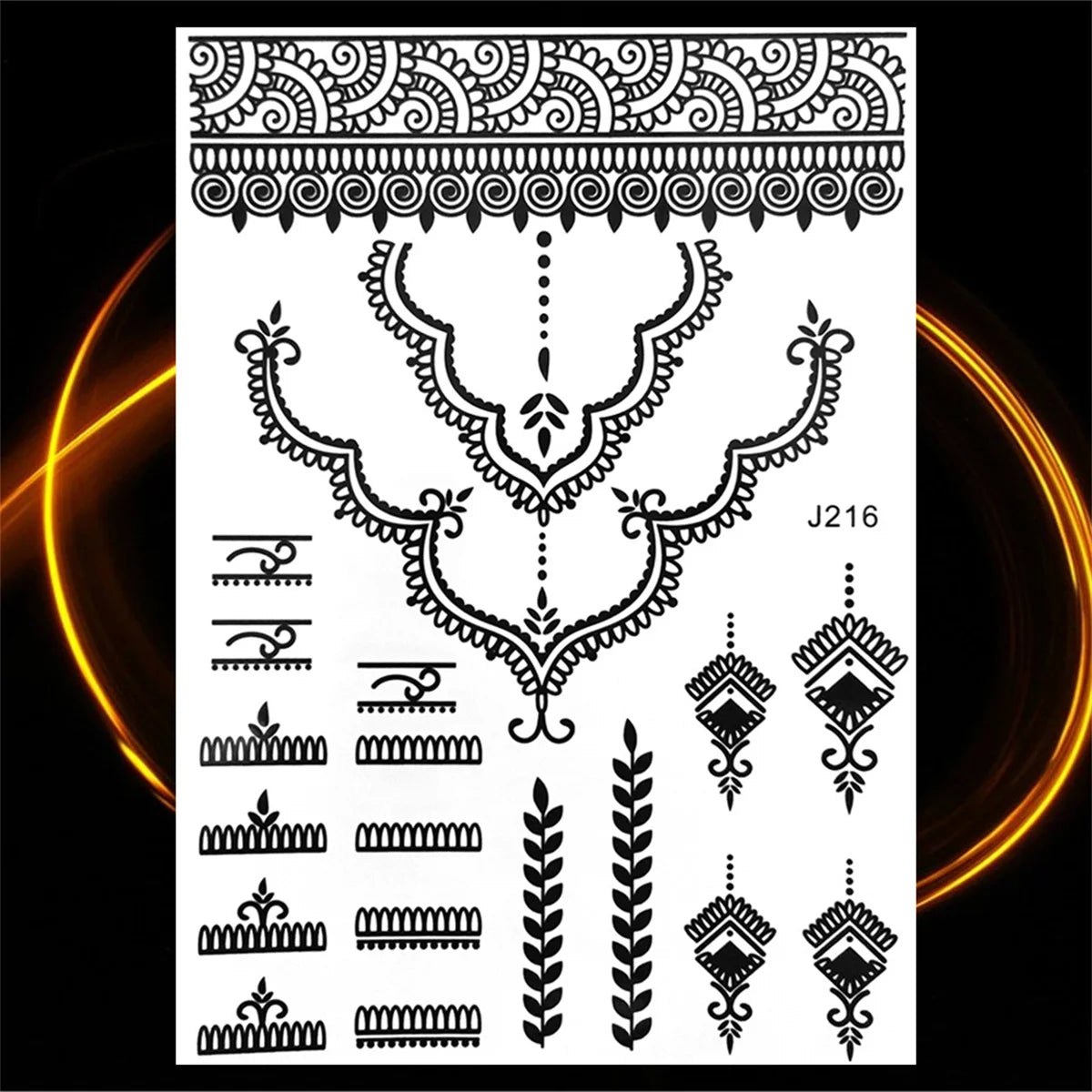 Dospita  -  Black Henna Lotus Pendant Temporary Tattoos For Women Adult DreamCatcher Elephant Fake Tattoo Body Art Underboob Tatoos