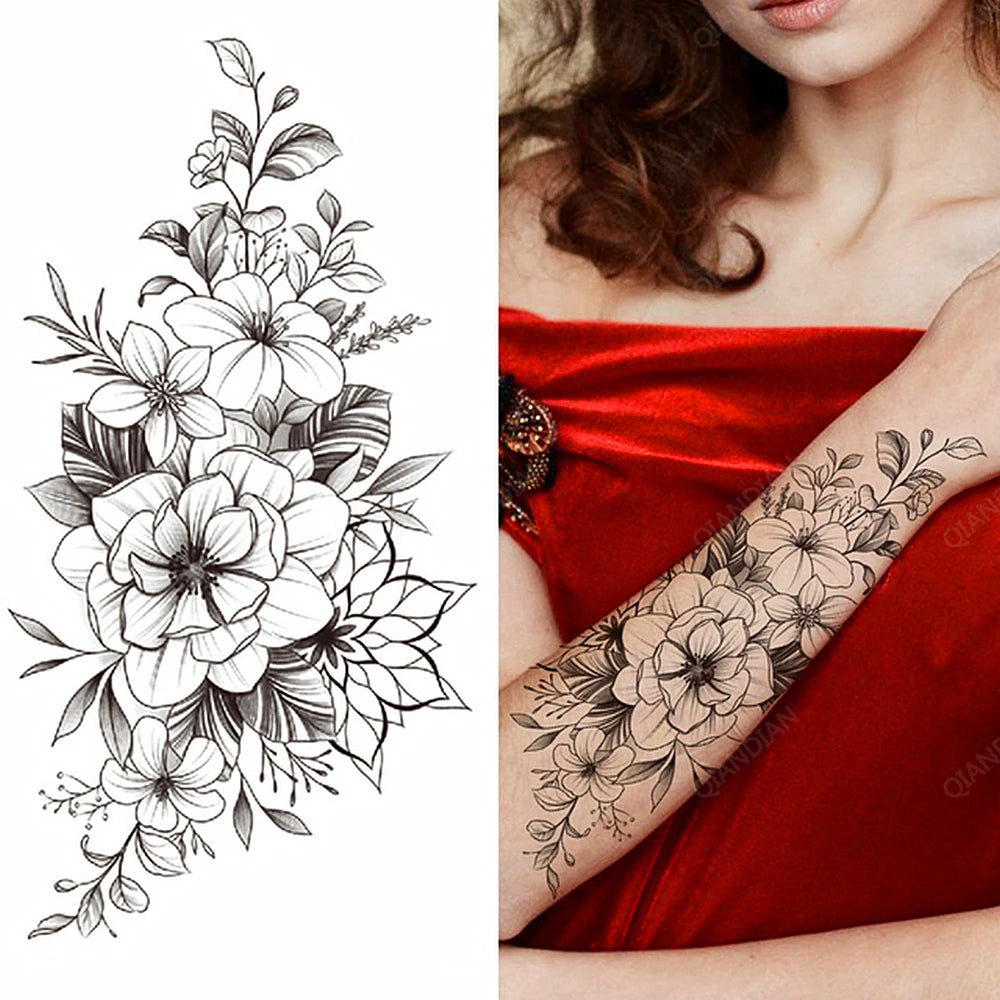 Dospita  -  Sexy Flower Bird Temporary Waterproof Tattoo Sticker Girl Butterfly Dreamcatcher Cross Body Arm Sleeve Chest Fake Totem Women