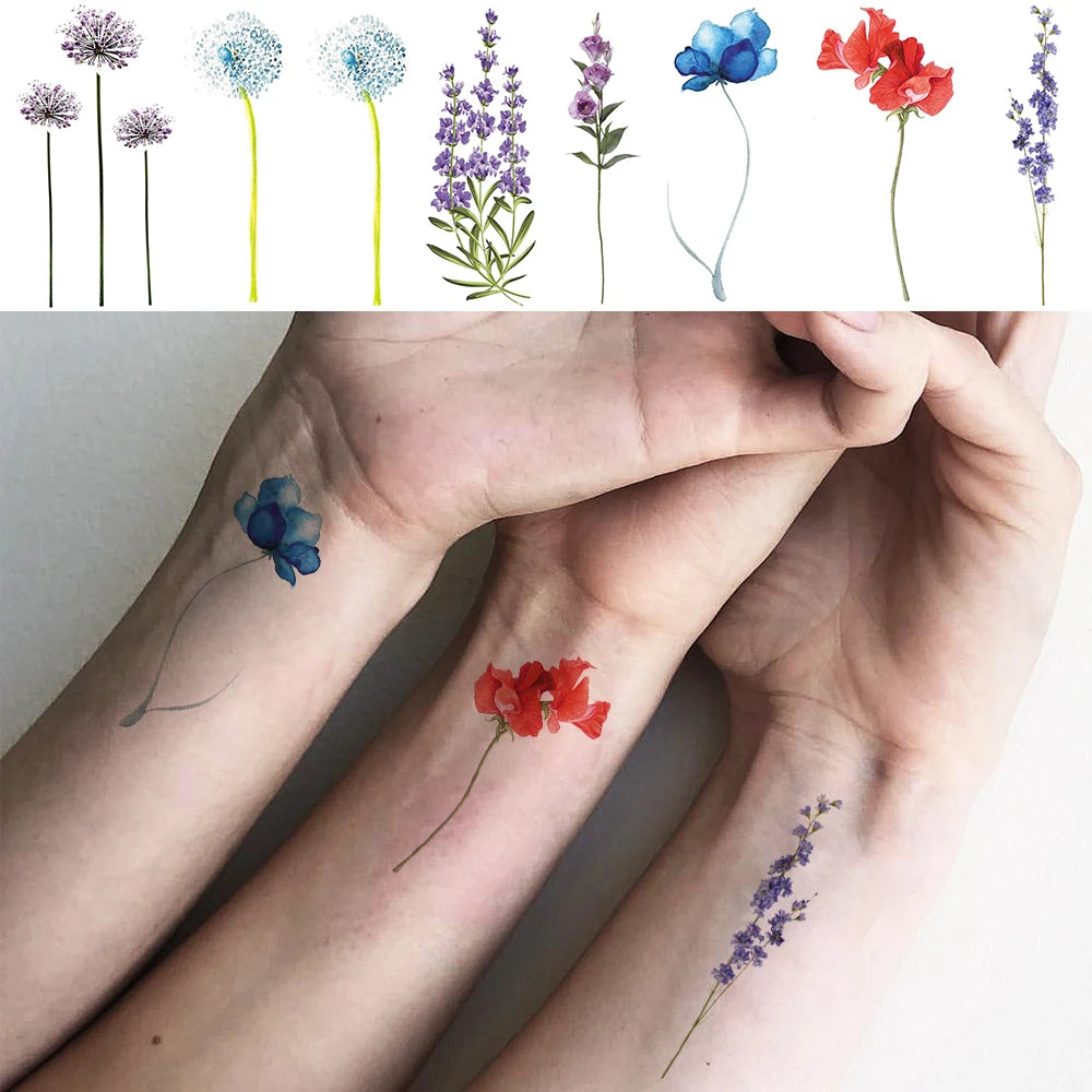 Dospita  -  3D Watercolor Lavender Flower Temporary Tattoos For Women Body Art Arm Fake Flora Adults Tattoo Sticker Waterproof Girls Tatoos