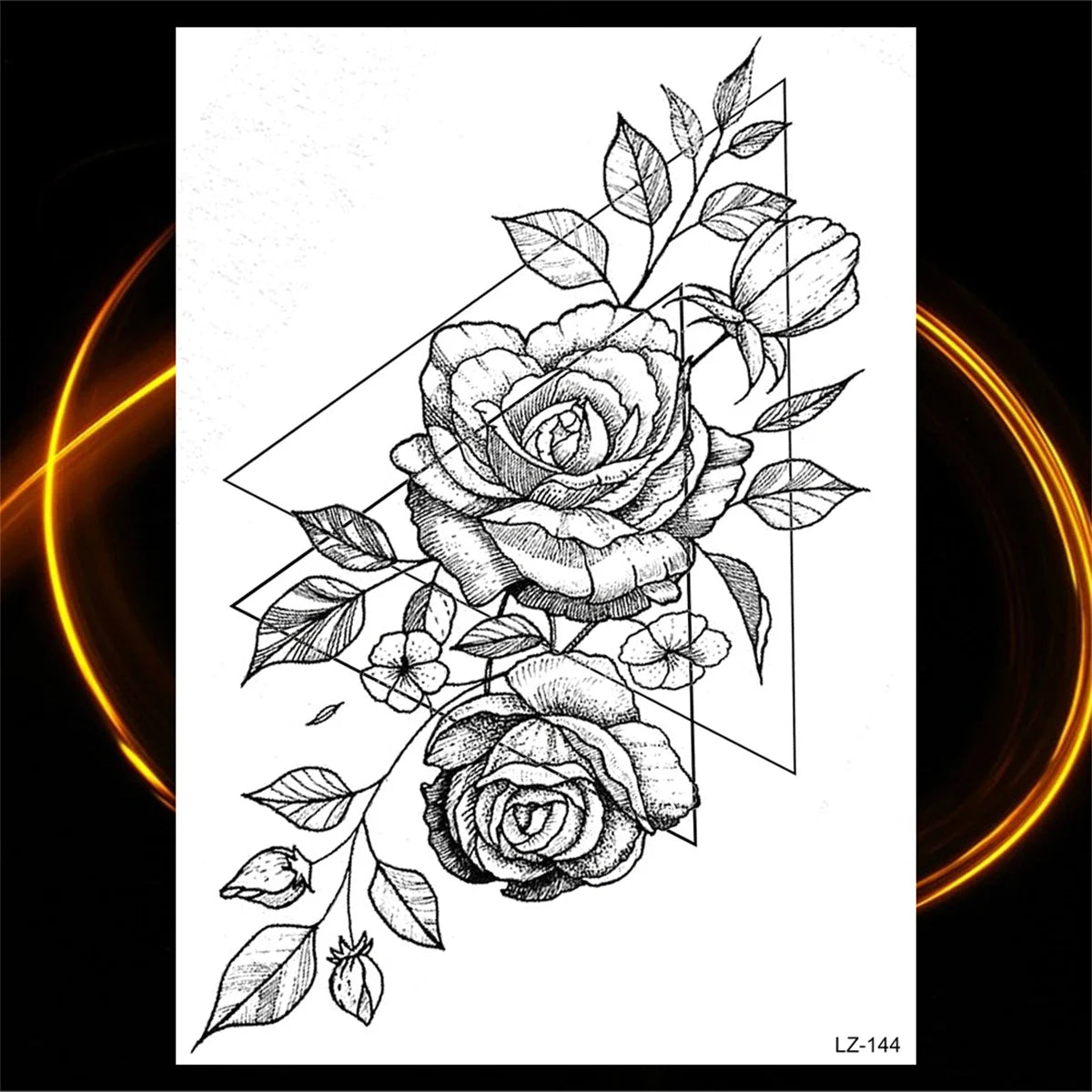 Dospita  -  3D Black Rose Flower Mandala Pendant Temporary Tattoos For Women Adult Lotus Peony Compass Fake Tattoo Sexy Thigh Washable Tatoo