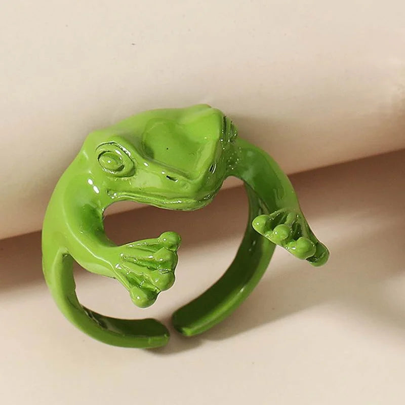 Dospita Korean Cute Green Frog Adjustable Finger Rings for Women Girls Teens Punk Fashion Frogs Toad Cool Ring Hiphop Animal Jewelry