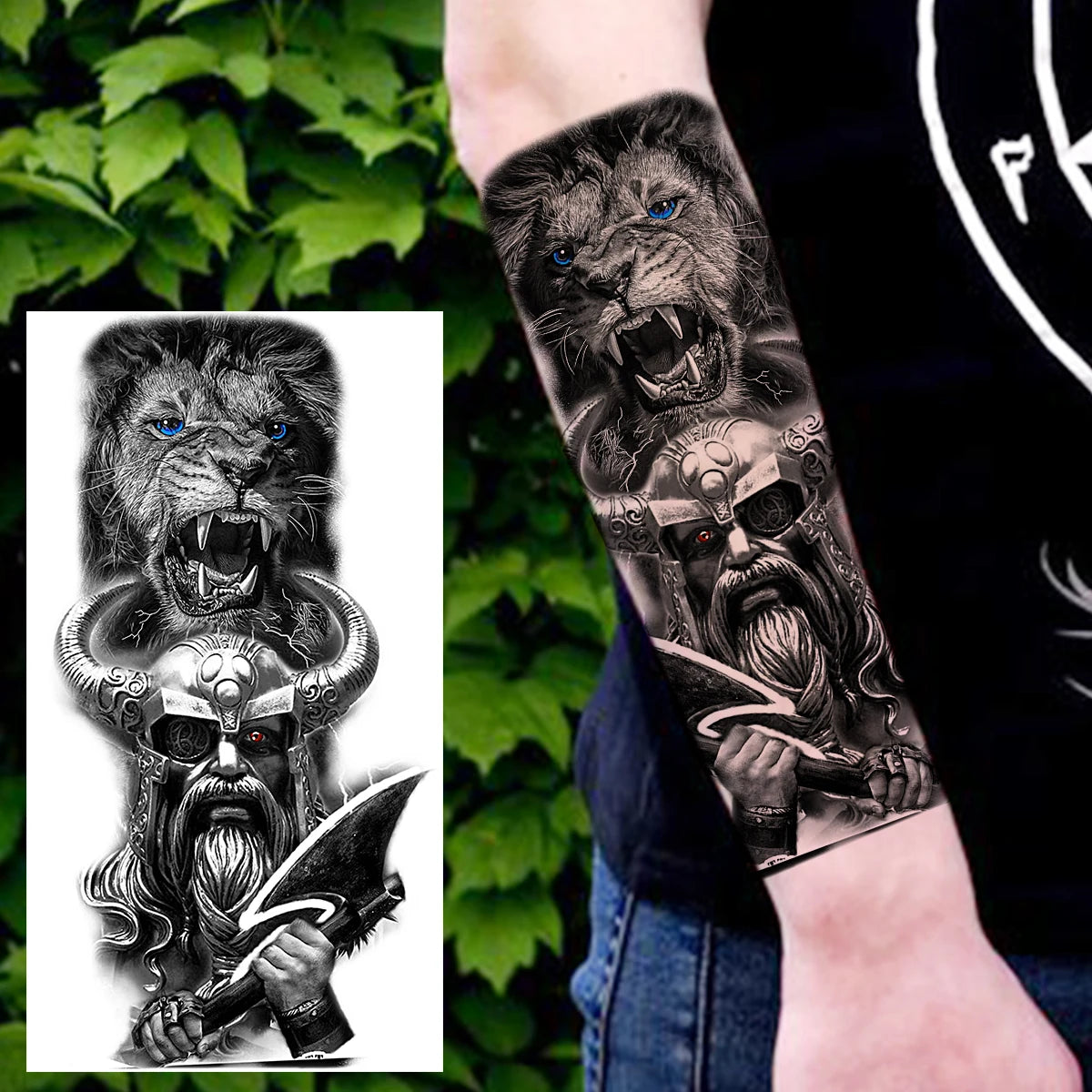 Dospita  -  Black Clown Temporary Tattoos For Women Men Realistic Lion Crown Pirate Captain Scary Fake Tattoo Sticker Forearm Tatoos DIY