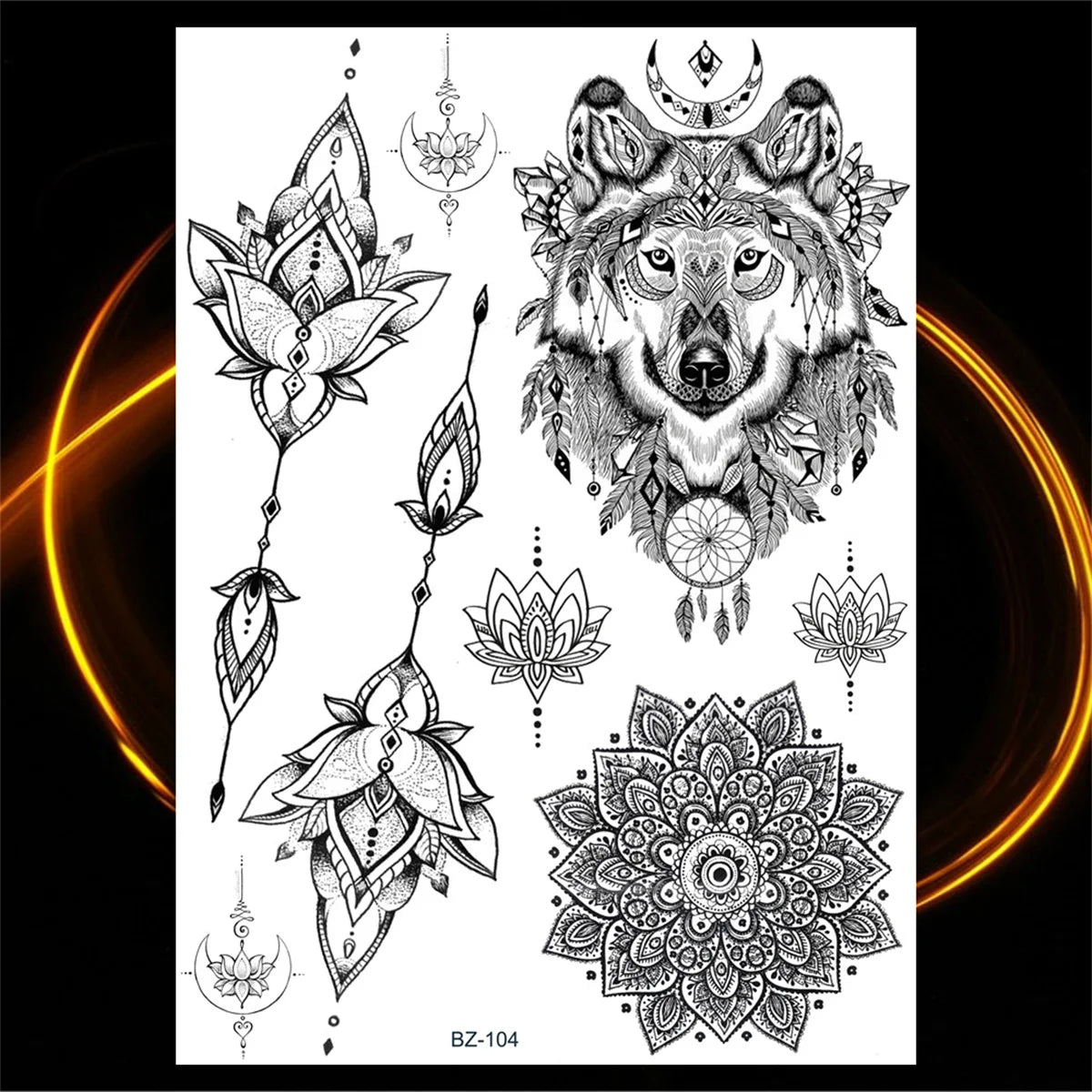 Dospita  -  Black Henna Lotus Pendant Temporary Tattoos For Women Adult DreamCatcher Elephant Fake Tattoo Body Art Underboob Tatoos