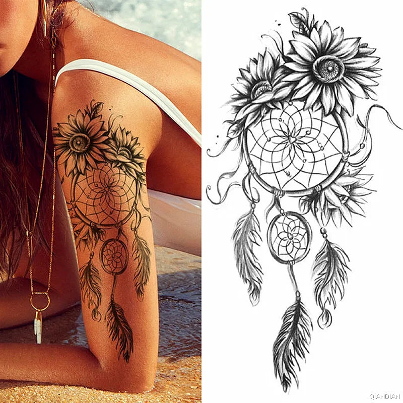 Dospita  -  Sexy Flower Bird Temporary Waterproof Tattoo Sticker Girl Butterfly Dreamcatcher Cross Body Arm Sleeve Chest Fake Totem Women