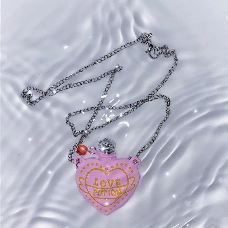 Dospita New Ins Hip-hop Three-dimensional Pink Heart Bottle Necklace Love Letter Bottle Pendant Necklaces For Women Fashion Jewelry