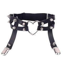 Dospita Body Jewelry Sexy Rock Pub Punk Garter Belt Rivets Leg Ring Thigh Harness Heart Black PU Leather Vintage Suspenders Women Girls