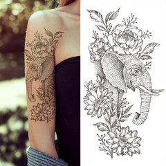 Dospita  -  Black 3D Rose Temporary Tattoo For Women Girls Adult Peony Dahlia Flower Tattoos Sticker Black Flora Glory Geometric Arm Tatoos