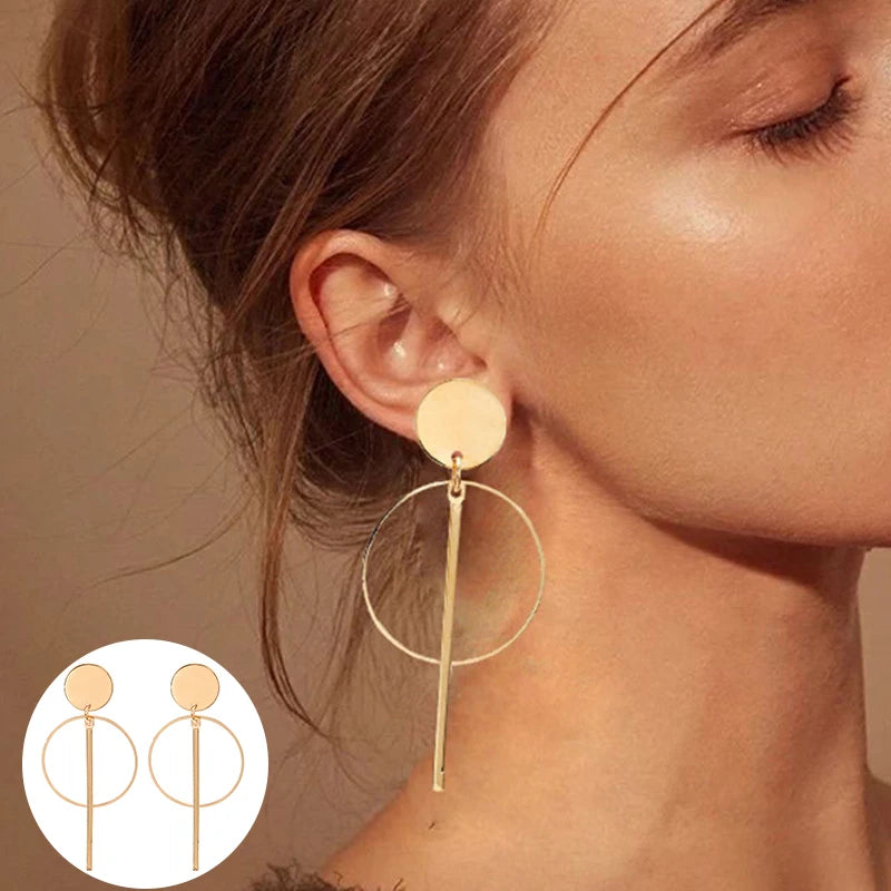 Dospita  -  Simple Golden Statement Earrings For Women Big Long Drop Earring Fashion Hanging Jewelry Chrismas Gifts  Pendientes Mujer