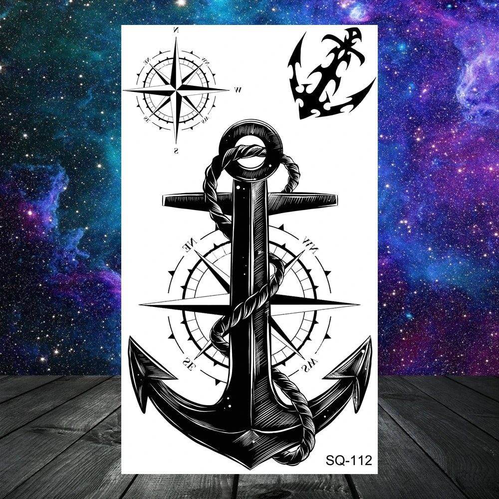 Dospita  -  Anchor Pirate Skull Temporary Tattoos For Women Adult Men Kids Boy Astronaut Ship Seahorse Fake Tattoo Neck Arm Hand Small Tatoo