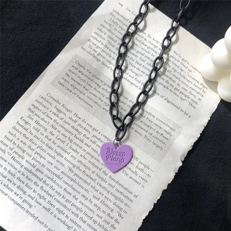 Dospita New ins Hip-hop Personality Design Heart Necklace Clavicle Chain Love Pendant Necklaces Sweater Chain For Women Fashion Jewelry