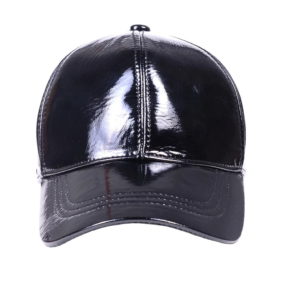 Dospita Men's Women's Real Leather Patent Leather Baseball Cap Unisex Trucker Cap Golf Navy Newsboy caps/hats