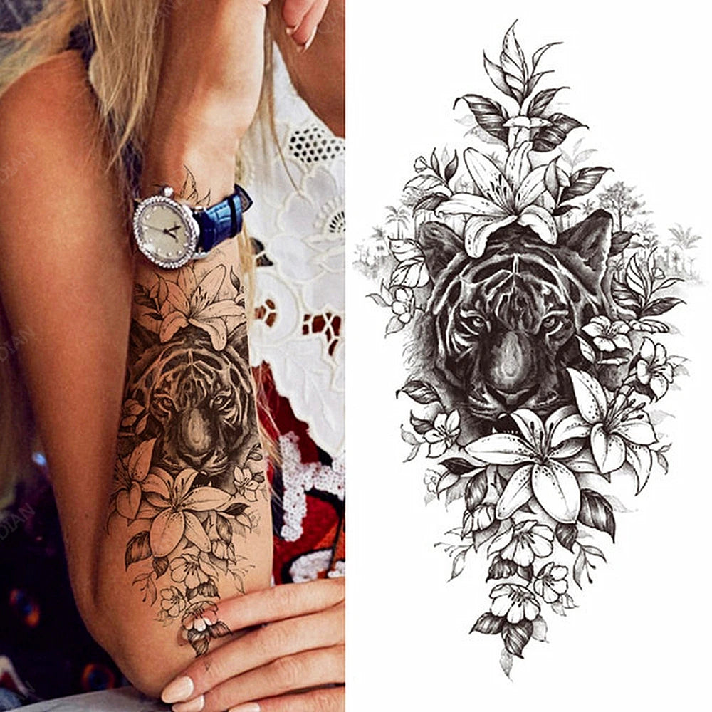 Dospita  -  Sexy Flower Bird Temporary Waterproof Tattoo Sticker Girl Butterfly Dreamcatcher Cross Body Arm Sleeve Chest Fake Totem Women