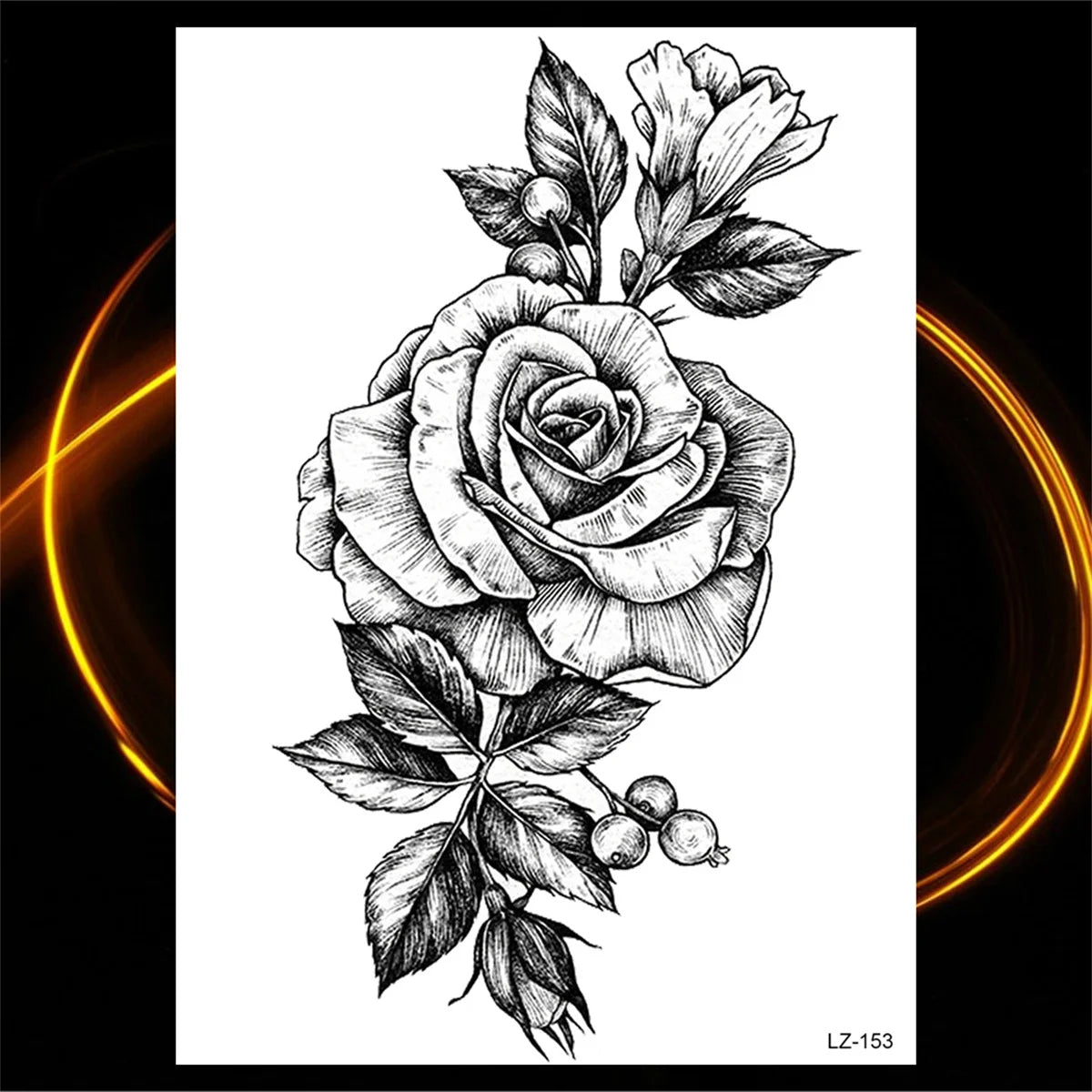 Dospita  -  3D Black Rose Flower Mandala Pendant Temporary Tattoos For Women Adult Lotus Peony Compass Fake Tattoo Sexy Thigh Washable Tatoo