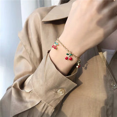 Dospita Cute Sweet Red Cherry Bracelet Lover Girlfriends Fashion Accessories Jewelry Lucky Sisters Gift Pendant Bracelet Wholesale