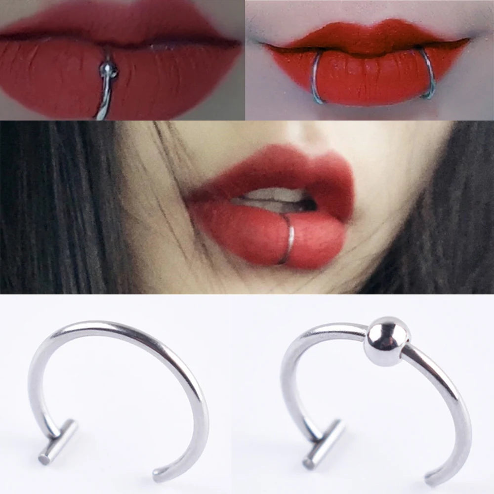 Dospita 5PCS Medical Titanium Punk Clip on Fake Piercing Body Nose Lip Rings Unisex Nose Ring Women Septum Piercing Jewelry