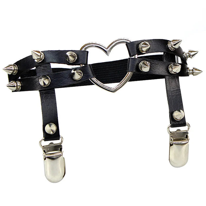 Dospita Body Jewelry Sexy Rock Pub Punk Garter Belt Rivets Leg Ring Thigh Harness Heart Black PU Leather Vintage Suspenders Women Girls