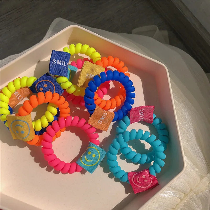 Dospita New Ins Candy Color Hair Ring Telephone Wire Rubber Bands Stretchy Colors Spiral Coil Smiley Ropes For Women Girls Accessories