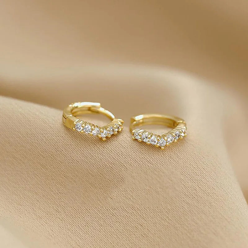 Dospita Simple gold Color Single Row Zircon Hoop Earrings For Women brincos oorbellen pendientes Flower Earrings Small