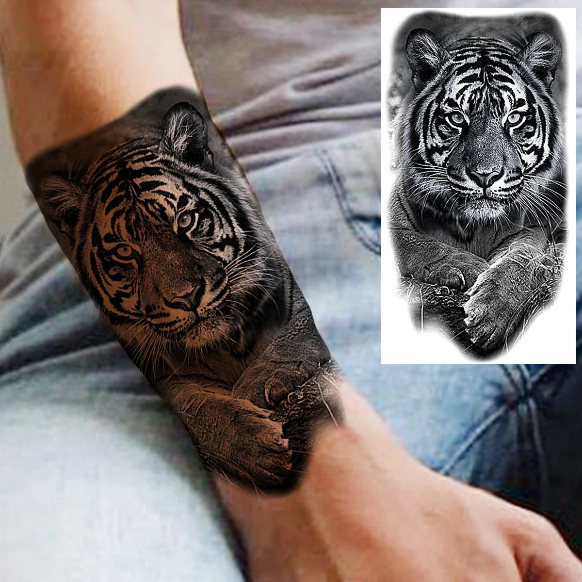 Dospita  -  Black Clown Temporary Tattoos For Women Men Realistic Lion Crown Pirate Captain Scary Fake Tattoo Sticker Forearm Tatoos DIY