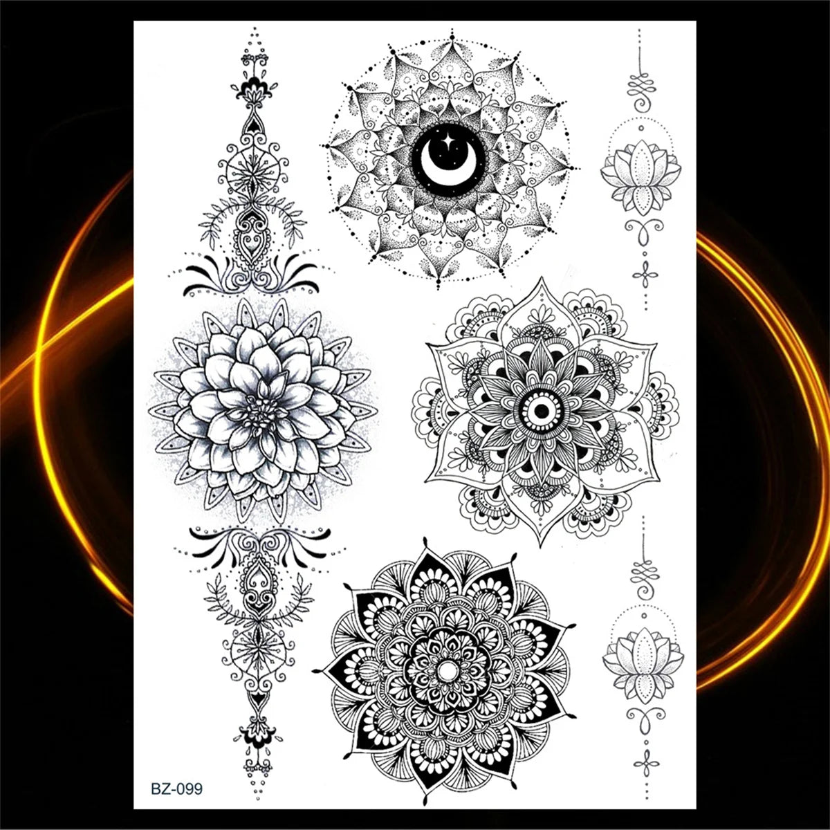 Dospita  -  Black Henna Lotus Pendant Temporary Tattoos For Women Adult DreamCatcher Elephant Fake Tattoo Body Art Underboob Tatoos