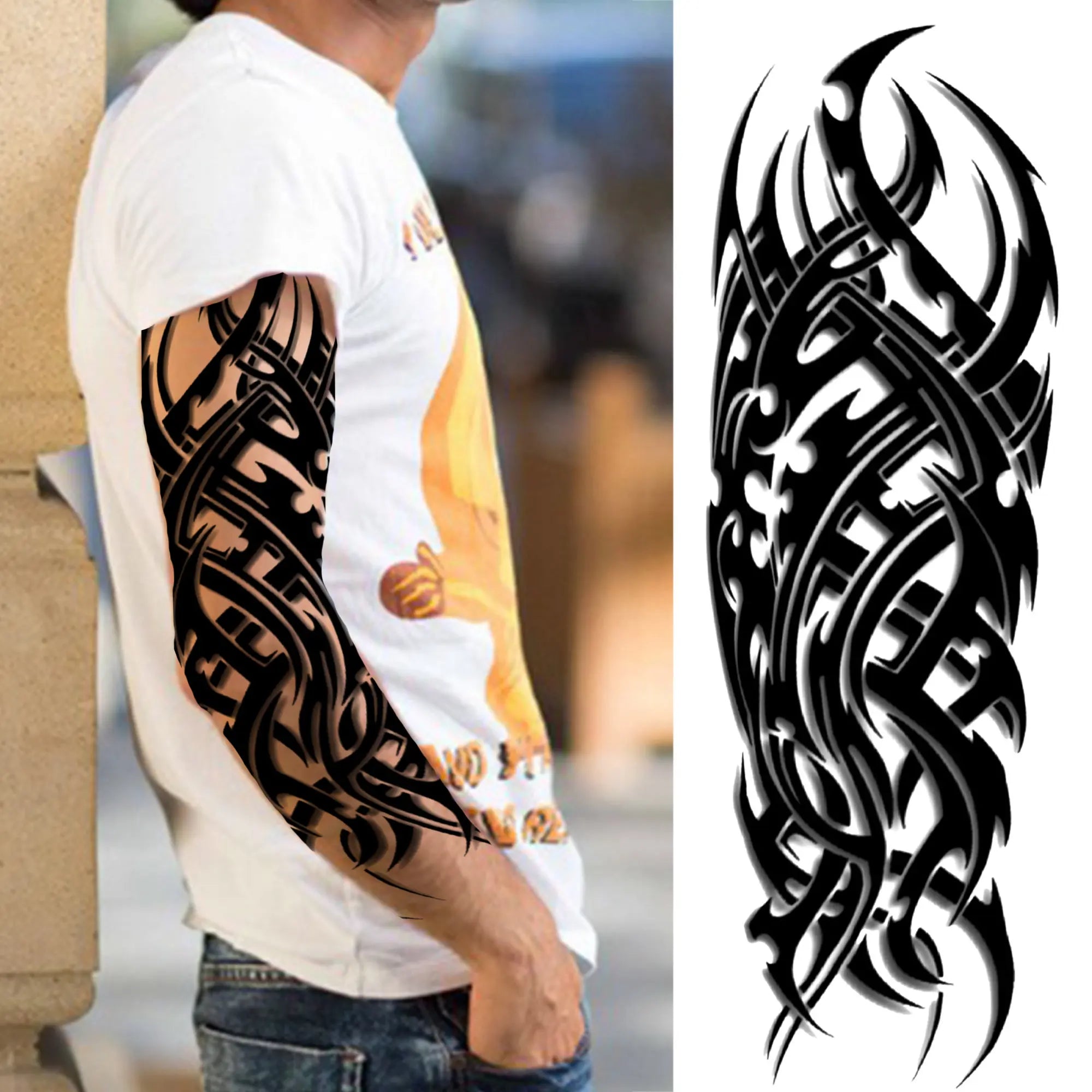 Dospita  -  Black Forest Wolf Temporary Tattoos Sleeve For Men Women Fake Soldier Compass Eye Tattoo Sticker Full Arm Washable Tatoos Sets