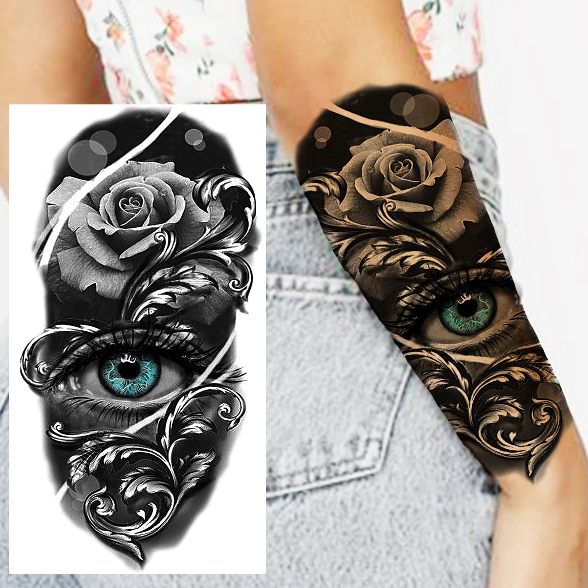 Dospita  -  Black Forest Temporary Tattoos For Women Men Realistic Clown Mask Skull Dahlia Fake Tattoo Sticker Forearm Leg Tatoos Hot Sale