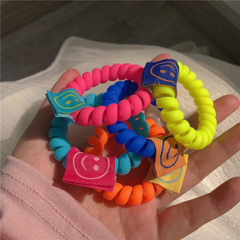 Dospita New Ins Candy Color Hair Ring Telephone Wire Rubber Bands Stretchy Colors Spiral Coil Smiley Ropes For Women Girls Accessories