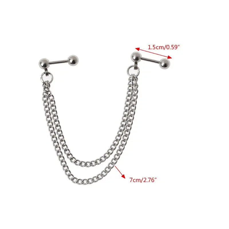 Dospita  -  Hot 1Pc Punk Ball Stud Cartilage Ear Wrap Double Chain Piercing Earring Unisex