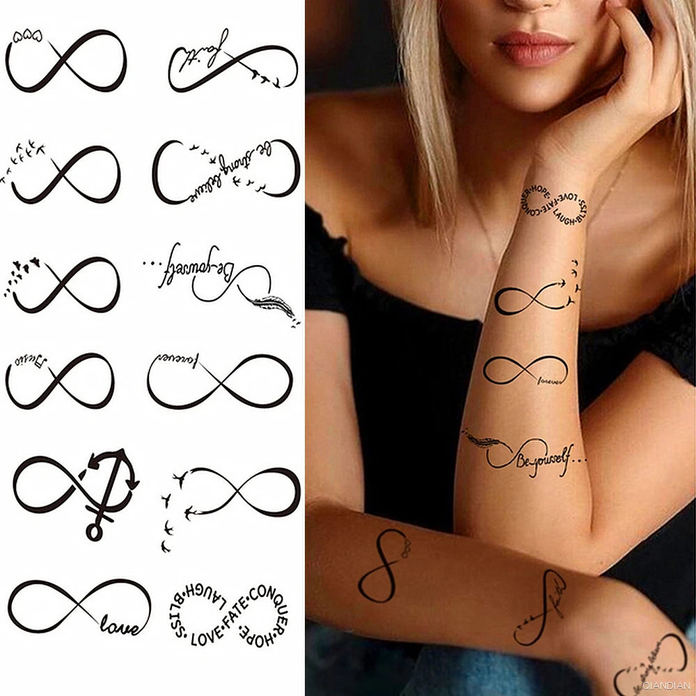 Dospita  -  Black Alphabet Letter Temporary Tattoo Sticker Arm Sleeve Love Word Heart Lightning Fashion Fake Body Leg Finger Women Totem