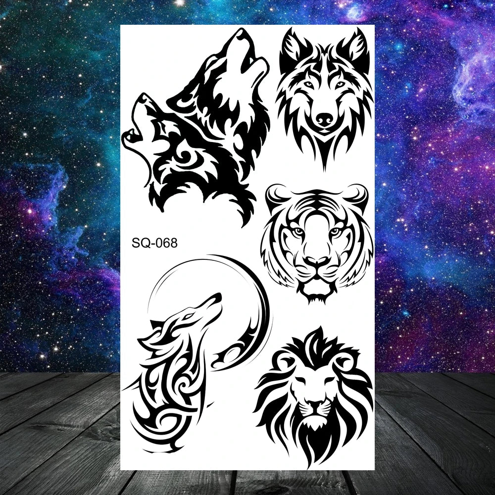 Dospita  -  3D Realistic Black  Wolf Tiger Lion Temporary Tattoos For Women Adult Men Dragon Scorpion Cross Fake Tattoo Small Transfer Tatoo