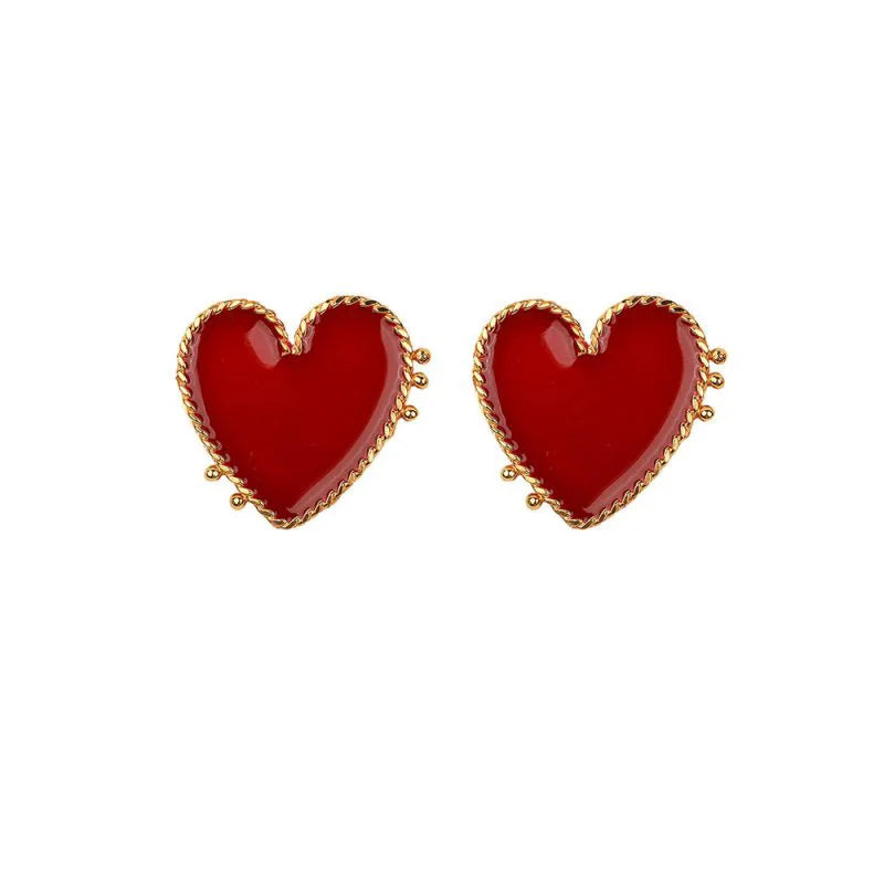 Dospita  -  New Design Red Heart Stud Earring Women Metal Gold Color Eye Heart Lips Wedding  Statement Earrings Fashion Party Jewelry