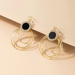 Dospita  Bohemia Circle Rhinestone Drop Earrings for Women Fashion Geometry Black Dripping Oil Girls Wedding Jewelry