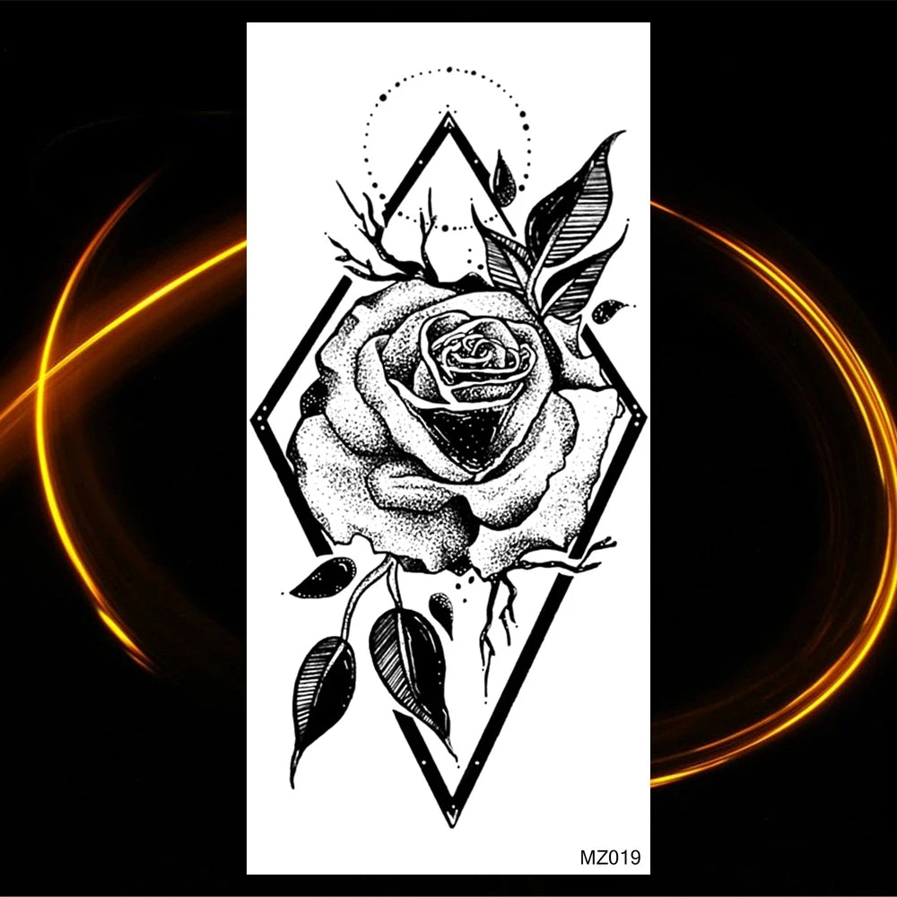 Dospita  -  Black Realistic Rose Flower Temporary Tattoos For Women Adult Girl Peony Realistic Fake Tattoowashable Half Sleeve Tatoos Decal