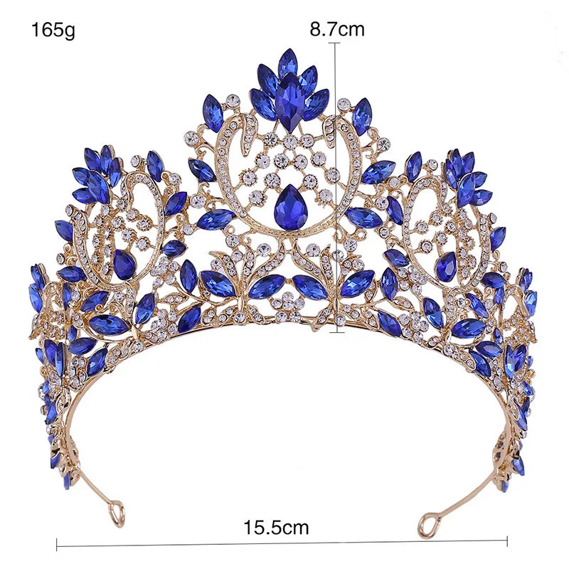 Dospita Baroque Fashion Red/Blue/Gold Color Rhinestone Crystal Tiara and Crown Jewelry for Bride Wedding Party Headwear