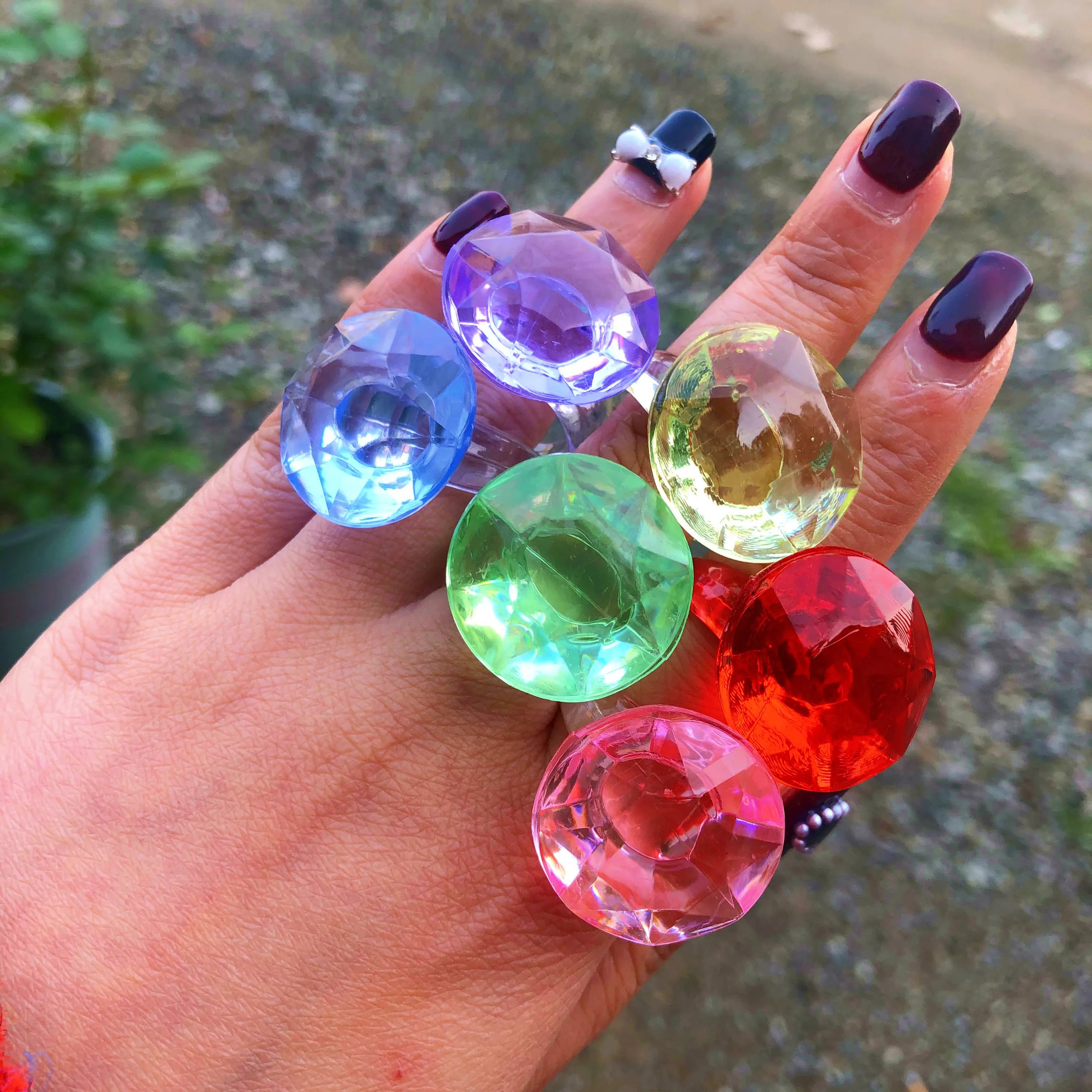 Dospita Ins Transparent Purple Acrylic Resin Acetic Acid Irregular Knuckle Finger Piercing Rings Trendy Korean Fashion Party Jewelry