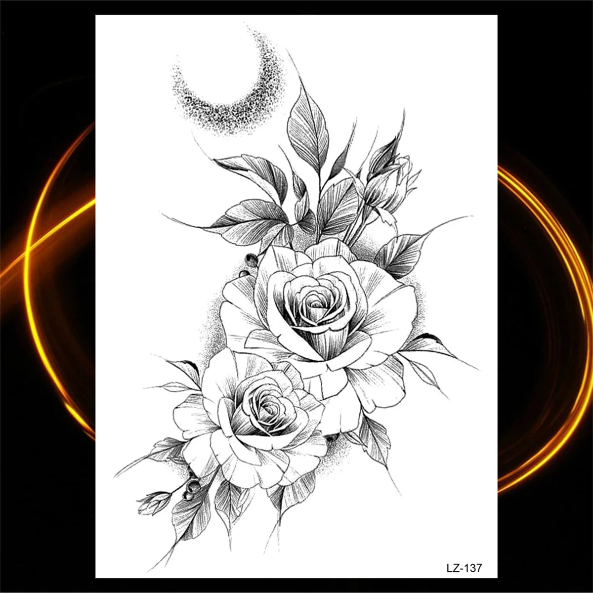 Dospita  -  3D Black Rose Flower Mandala Pendant Temporary Tattoos For Women Adult Lotus Peony Compass Fake Tattoo Sexy Thigh Washable Tatoo