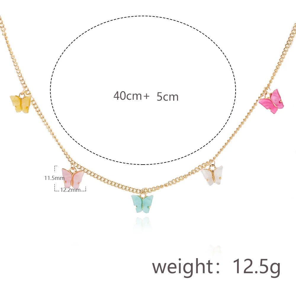 Dospita Fashion Acrylic Butterfly Tassels Necklace for Women Multicolour Candy Color Butterfly Clavicle Chain Choker Statement Jewelry