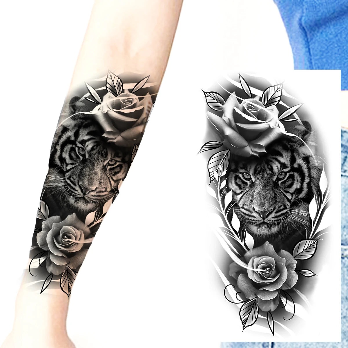 Dospita  -  Black Pirate Ship Temporary Tattoos For Women Men Realistic Lion Vampire Compass Flower Fake Tattoo Sticker Forearm Tatoos DIY