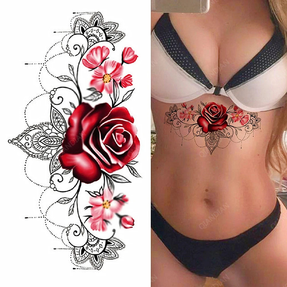 Dospita  -  Sexy Flower Bird Temporary Waterproof Tattoo Sticker Girl Butterfly Dreamcatcher Cross Body Arm Sleeve Chest Fake Totem Women